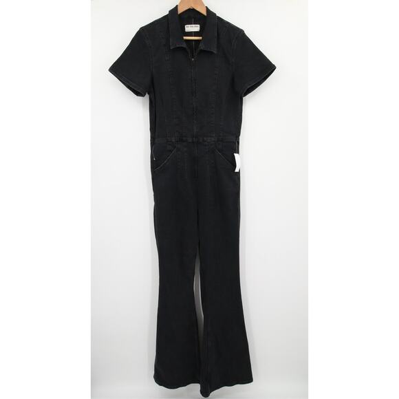 Free People We The Free Jayde Flare Jumpsuit Black Mamba NWT Denim Size L - Picture 2 of 12
